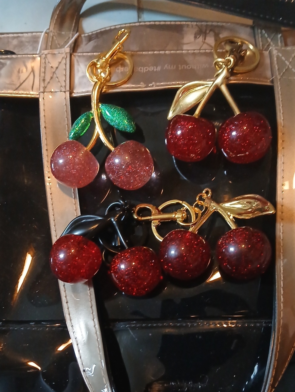 Large Gold Cherry  Bag Charms - 2 For $24.00 Or 12.00 Each New
